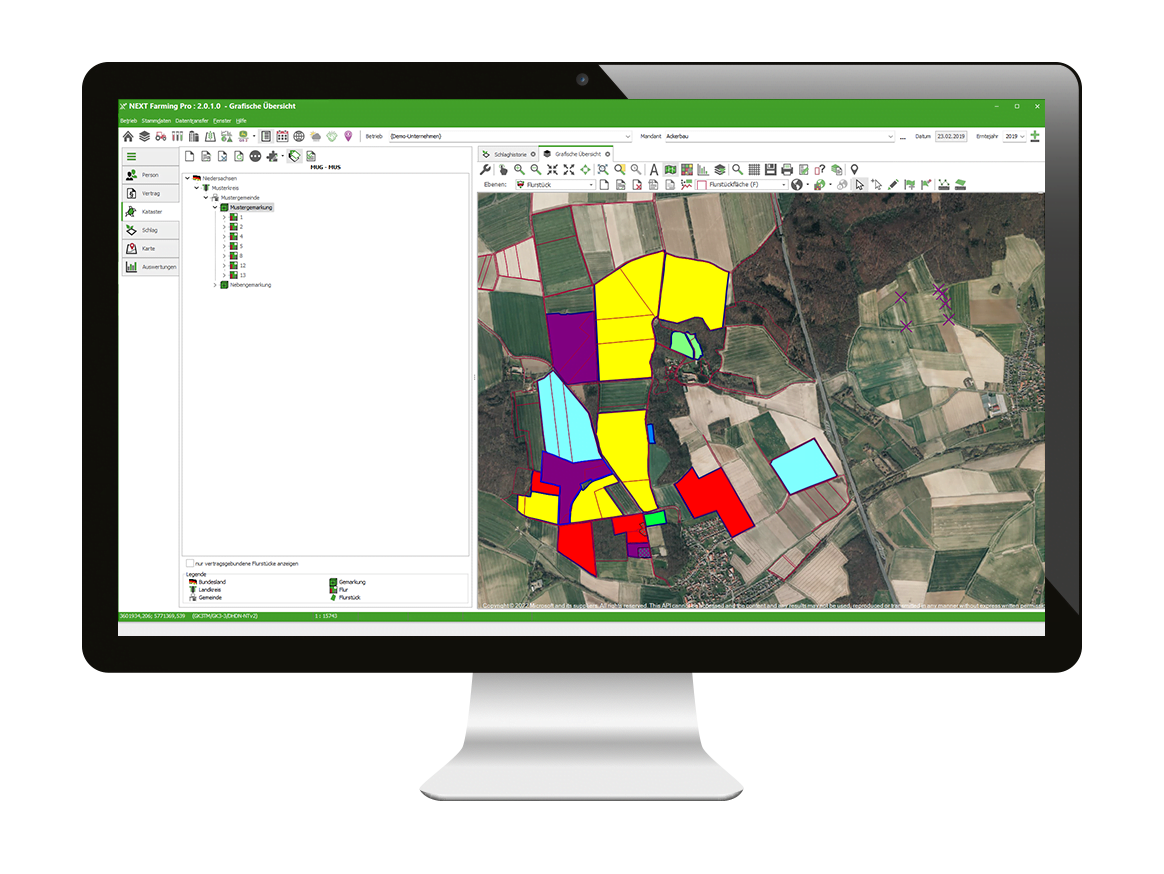 Computerbildschirm zeigt eine Übersicht in der Software NEXT Farming Pro