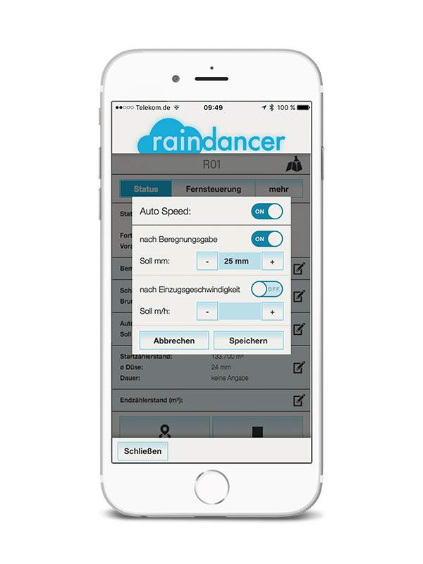 Mobile Anzeige des Moduls Auto Speed Control