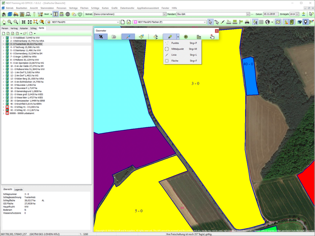 Screenshot des Moduls FlexGPS der NEXT Farming Software AG Office.