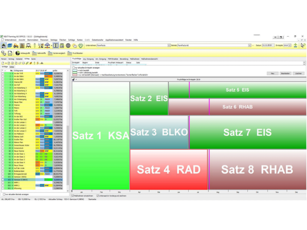 Screenshot des Moduls Gemüsebau der NEXT Farming Software AG Office.